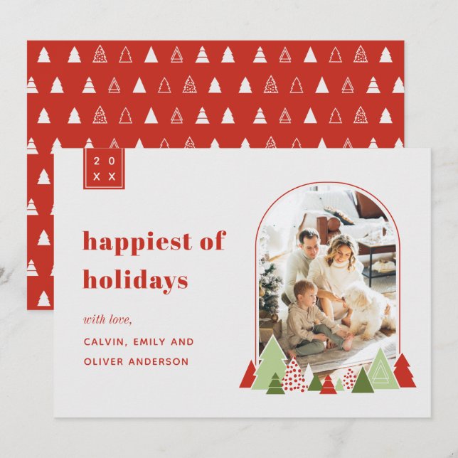 Modern Arch and Colourful Tree Photo Christmas Car Invitation (Front/Back)