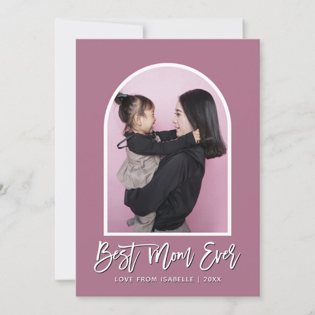 Modern Arch Best Mom Ever Purple Photo Mothers Day Card (Front)