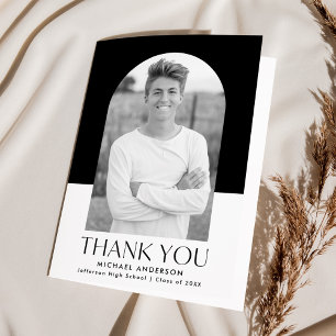 Modern Arch Black and White Colour Block Graduatio Thank You Card