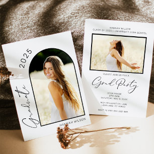 Modern Arch Black and White Graduation Party Invitation