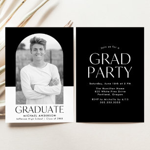 Modern Arch Black Colour Block Graduation Party Invitation