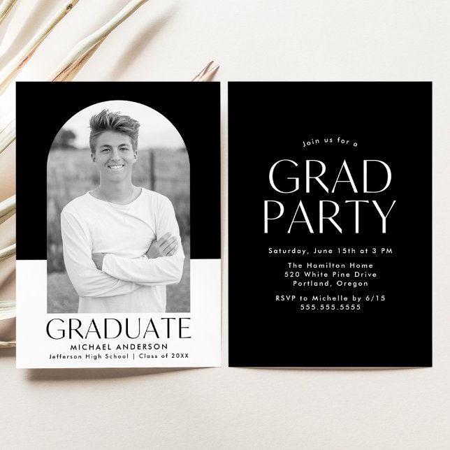 Modern Arch Black Colour Block Graduation Party Invitation (Creator Uploaded)