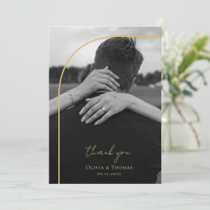 Modern Arch Black White Gold Wedding Photo Thank You Card