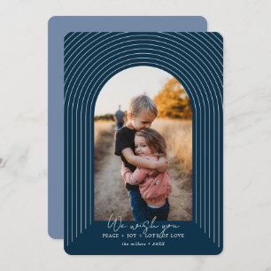 Modern  Arch Blue Christmas Vertical Picture Holiday Card