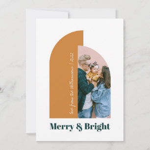 Modern Arch Blush Dusty Pink Green Photo 2021 Holiday Card