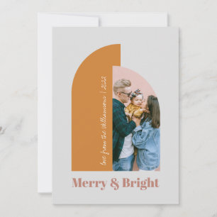 Modern Arch Blush Dusty Pink Grey Merry Photo 2021 Holiday Card