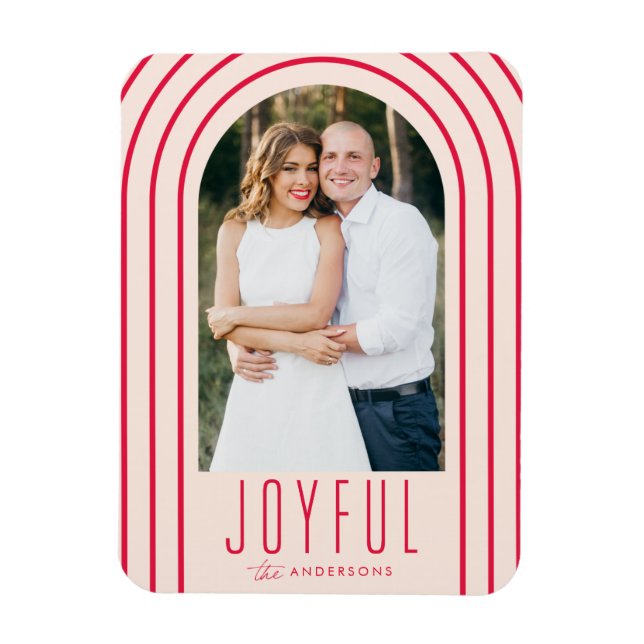 Modern Arch Blush & Red Holiday Photo Magnet (Vertical)