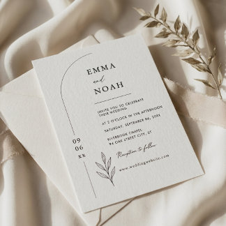 Modern Arch Botanical Budget Photo Wedding Invitation