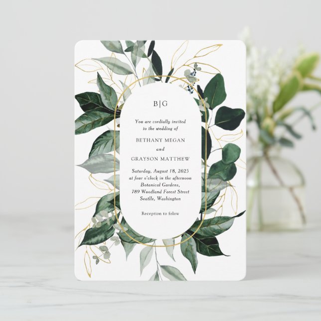 Modern arch botanical Greenery garden wedding Invi Invitation (Standing Front)