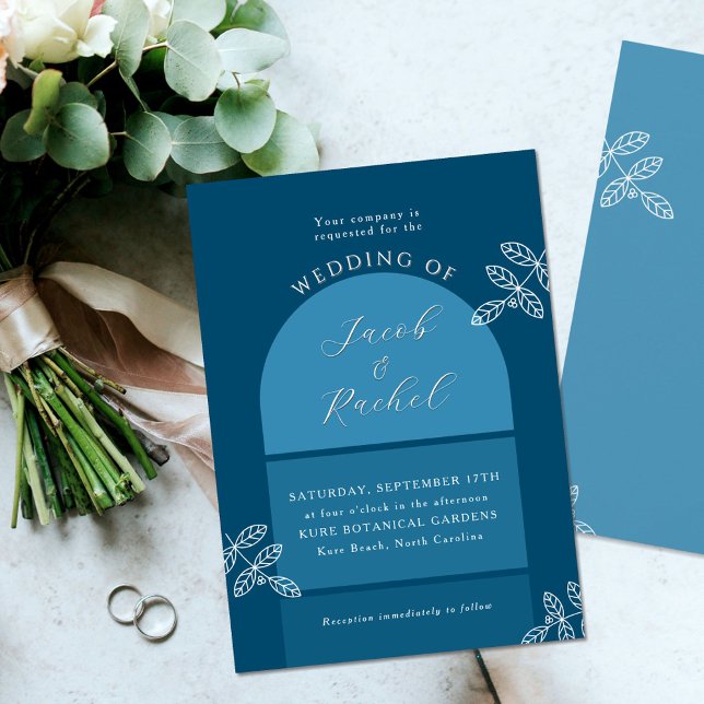 Modern Arch Branches Elegant Ocean Blue Wedding Invitation (Creator Uploaded)