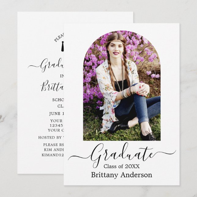 Modern Arch Calligraphy Graduation Party Invitation (Front/Back)