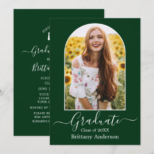 Modern Arch Calligraphy Green Graduation Party Invitation