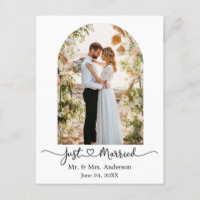 Modern Arch Calligraphy Heart Photo Just Married