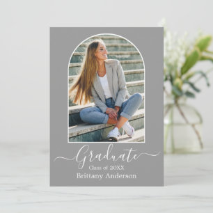 Modern Arch Calligraphy Photo Grey Graduation Announcement