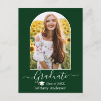 Modern Arch Cap Calligraphy Green Graduation