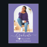 Modern Arch Cap Calligraphy Periwinkle Graduation Postcard<br><div class="desc">Modern Arch Photo Frame - Trendy Calligraphy Script  - Photo Graduation Announcement Postcard - Periwinkle - Graduation Cap</div>