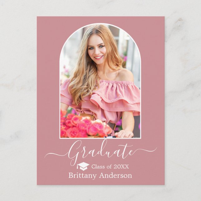 Modern Arch Cap Dusty Pink Graduation Postcard (Front)