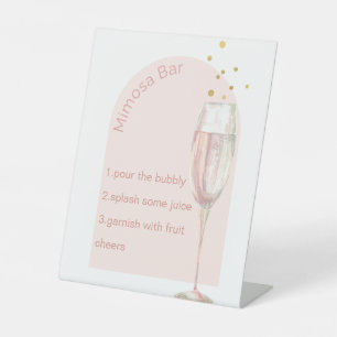 Modern arch chic stylish bridal shower mimosa bar pedestal sign