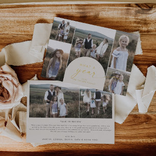 Modern Arch   Cream Foil Multi Photo What A Year Holiday Card