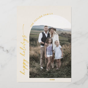Modern Arch   Cream Foil Photo Year in Review Holiday Card