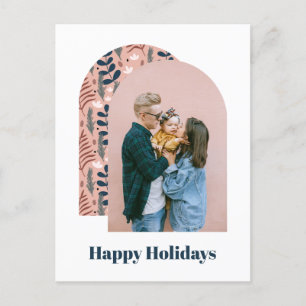 Modern Arch Custom Photo Pink Foliage Holiday Postcard