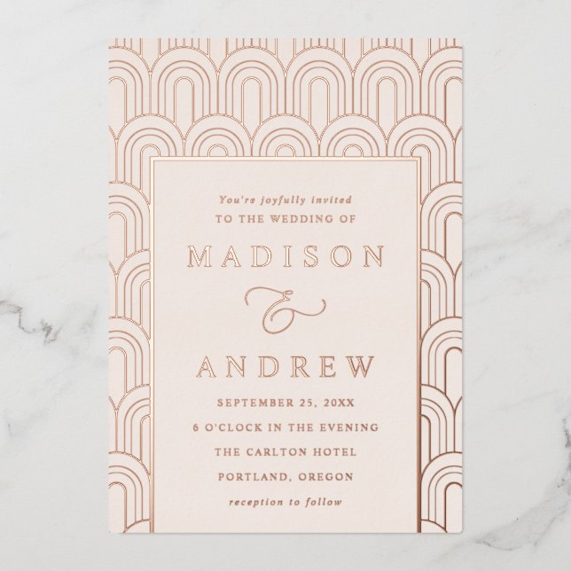 Modern Arch Deco Cream and Rose Gold Wedding (Front)