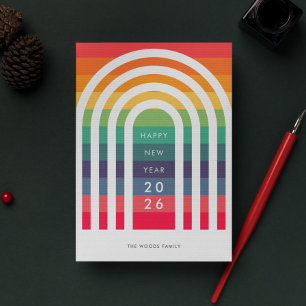 Modern arch design rainbow New Year Holiday Card