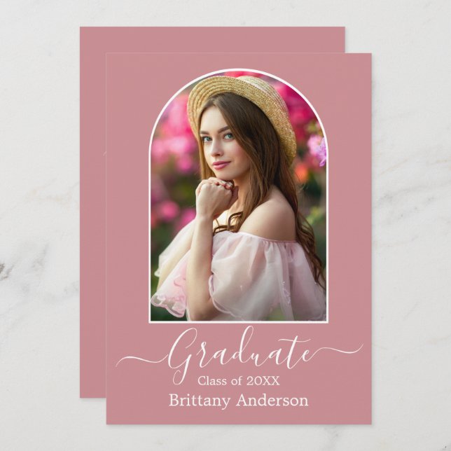 Modern Arch Dusty Pink Graduation Party Invitation (Front/Back)