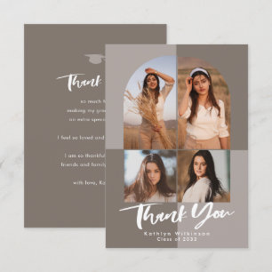Modern Arch Dusty Silver Grey Photo Graduation Thank You Card