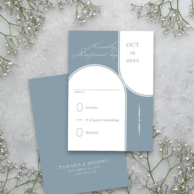 Modern Arch Elegant Calligraphy Dusty Blue Wedding RSVP Card (Dusty Blue RSVP card  from my Wedding Colors Collection)
