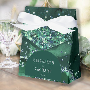 Modern Arch Emerald Green Agate Glitter Favor Box