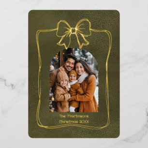 Modern Arch Family Photo and Bow Christmas  Foil Holiday Card