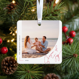 Modern Arch Family Photo Double Sided Christmas Ceramic Ornament