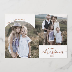 Modern Arch   Foil 3 Family Photos Christmas News Holiday Card