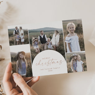 Modern Arch Foil Multi Photo Merry Christmas Holiday Card