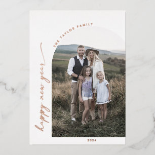 Modern Arch   Foil New Year Photo Year in Review F Holiday Card