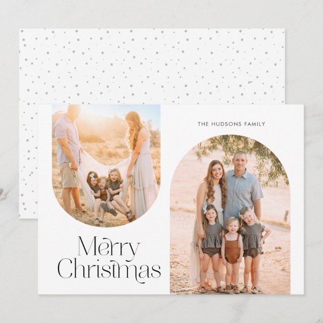 Modern Arch Frame Collage Minimalist Photo Holiday Card (Front/Back)