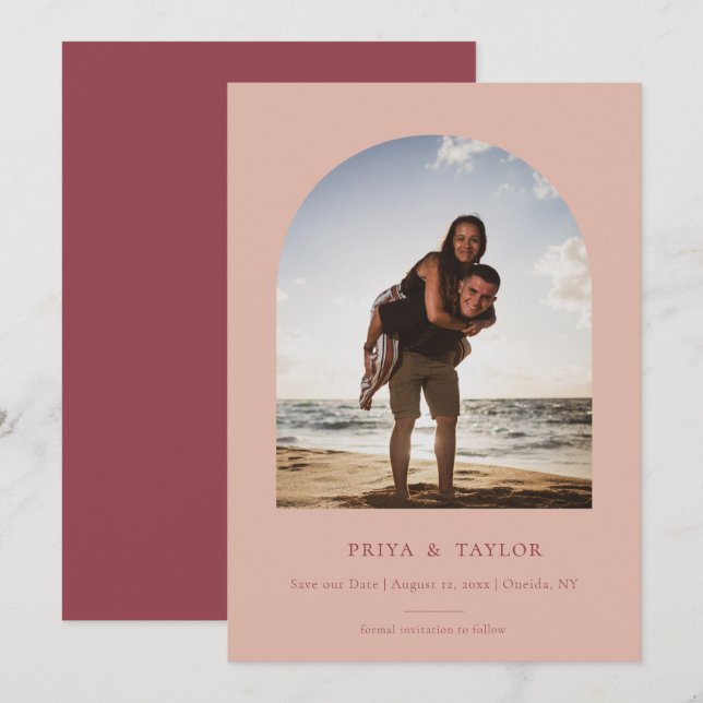 Modern Arch Frame Flat Save The Date Photo Card (Front/Back)