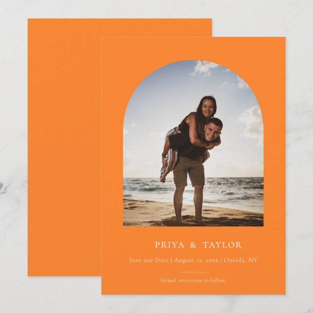 Modern Arch Frame Flat Save The Date Photo Card (Front/Back)