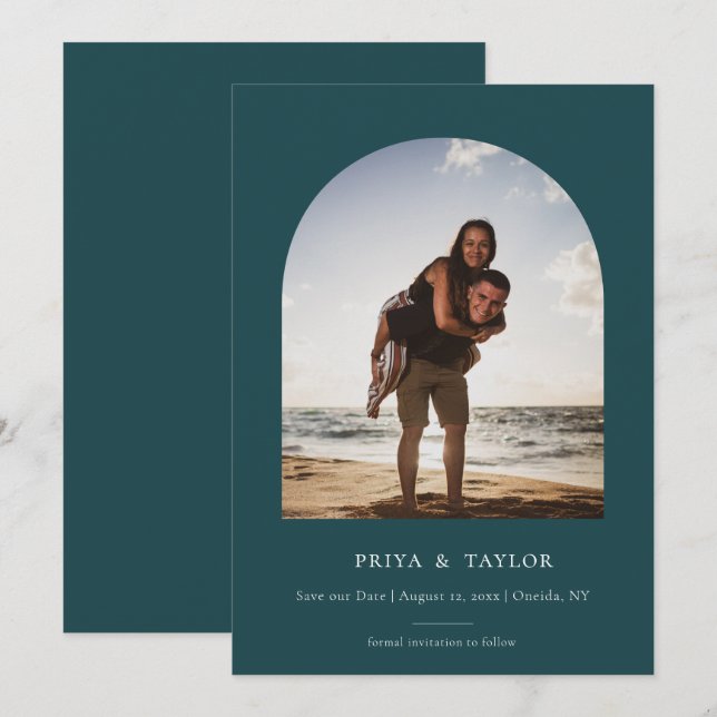 Modern Arch Frame Flat Save The Date Photo Card (Front/Back)