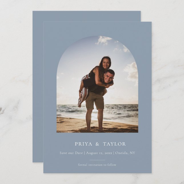 Modern Arch Frame Flat Save The Date Photo Card (Front/Back)