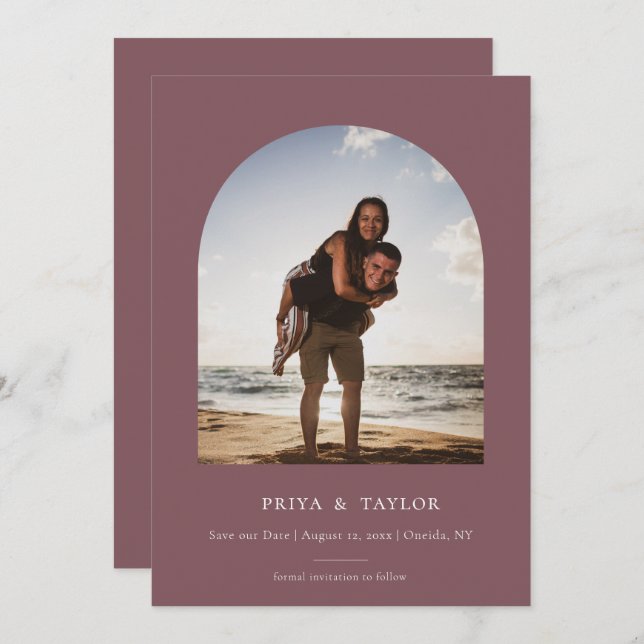 Modern Arch Frame Flat Save The Date Photo Card (Front/Back)