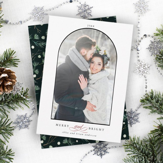 Modern Arch Frame Merry and Bright Photo  Holiday Card (Creator Uploaded)