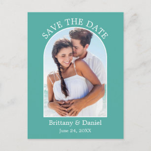 Modern Arch Frame Photo Teal Save The Date Postcard