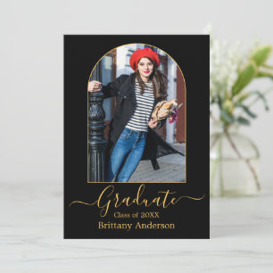 Modern Arch Gold Calligraphy Photo Graduation Announcement