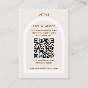 Modern Arch & Gold Glitter QR Code RSVP Details Enclosure Card