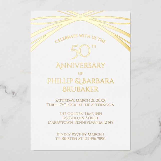 Modern Arch Golden 50th Wedding Anniversary Party (Front)