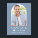 Modern Arch Grad Cap Dusty Blue Graduation Postcard<br><div class="desc">Modern Arch Photo Frame - Photo Graduation Announcement Postcard - Dusty Blue - Graduation Cap</div>