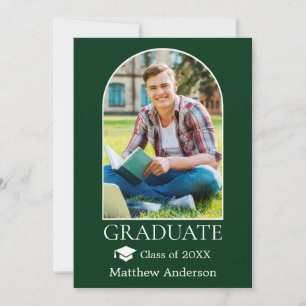 Modern Arch Grad Cap Photo Green Graduation Announcement