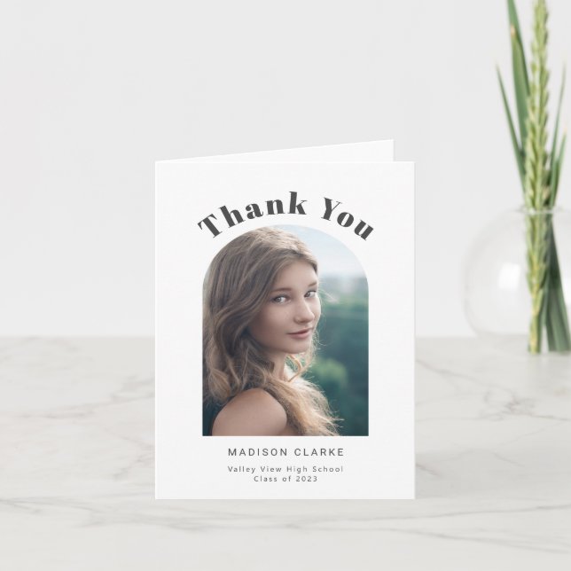 Modern Arch Graduation Photo Thank You Card (Front)